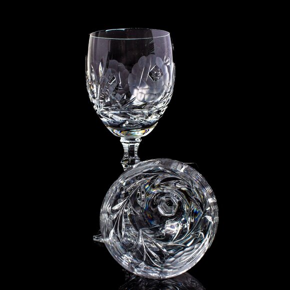 Crystal Wine Glasses | Beautifully Etched with Floral Designs | Set of 2 - Picture 2 of 8